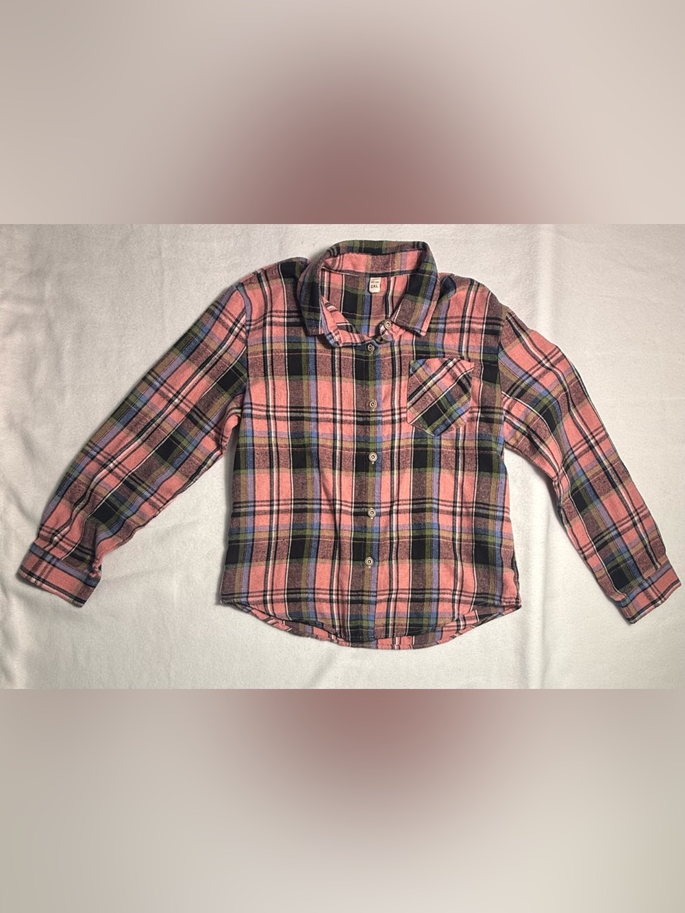 Girls Pink Multicolor Plaid Flannel Button-Up Shirt